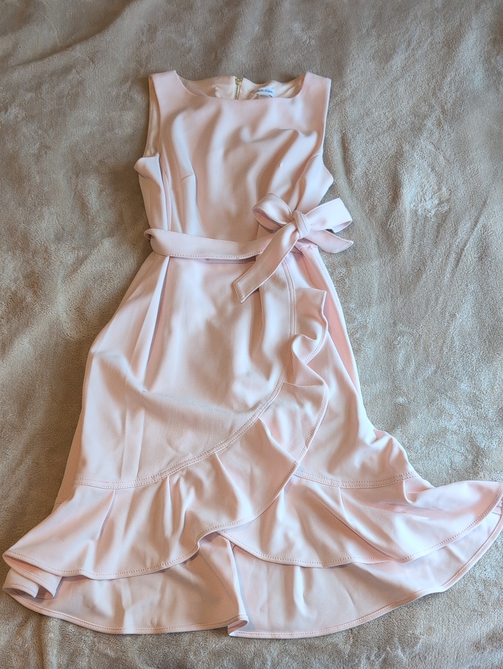 Calvin Klein Pale Pink Ruffle Wrap Midi Dress with Tie